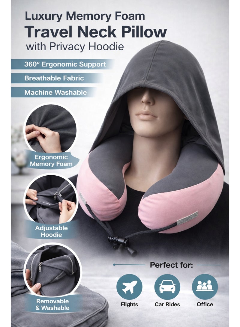 F.A.M.S Luxury Memory Foam Travel Neck Pillow with Privacy Hoodie – 360° Ergonomic Neck Support, Breathable & Machine Washable Cover for Flights, Car & Office - Image 5